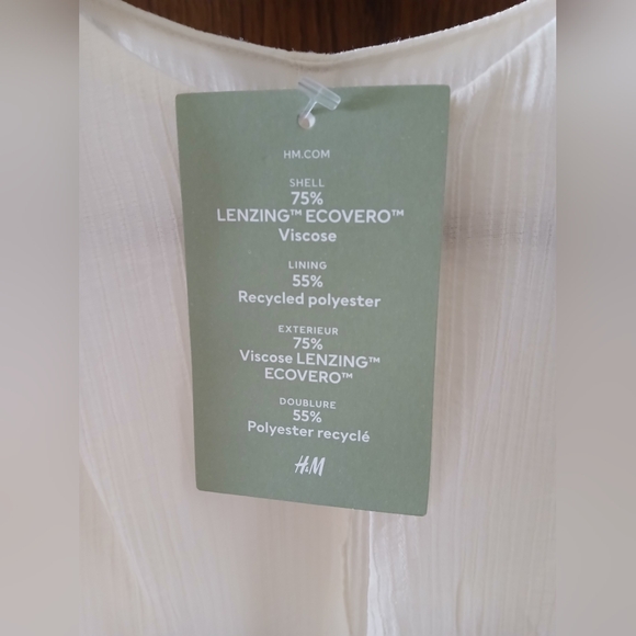 New H&M Cream Pleated Maxi Dress Flutter Sleeve Smocked Waist EcoVero Size S NWT - Picture 12 of 15